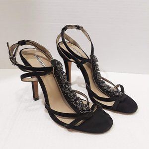Charles David Black Suede Beads Jeweled Strappy Heel Shoes